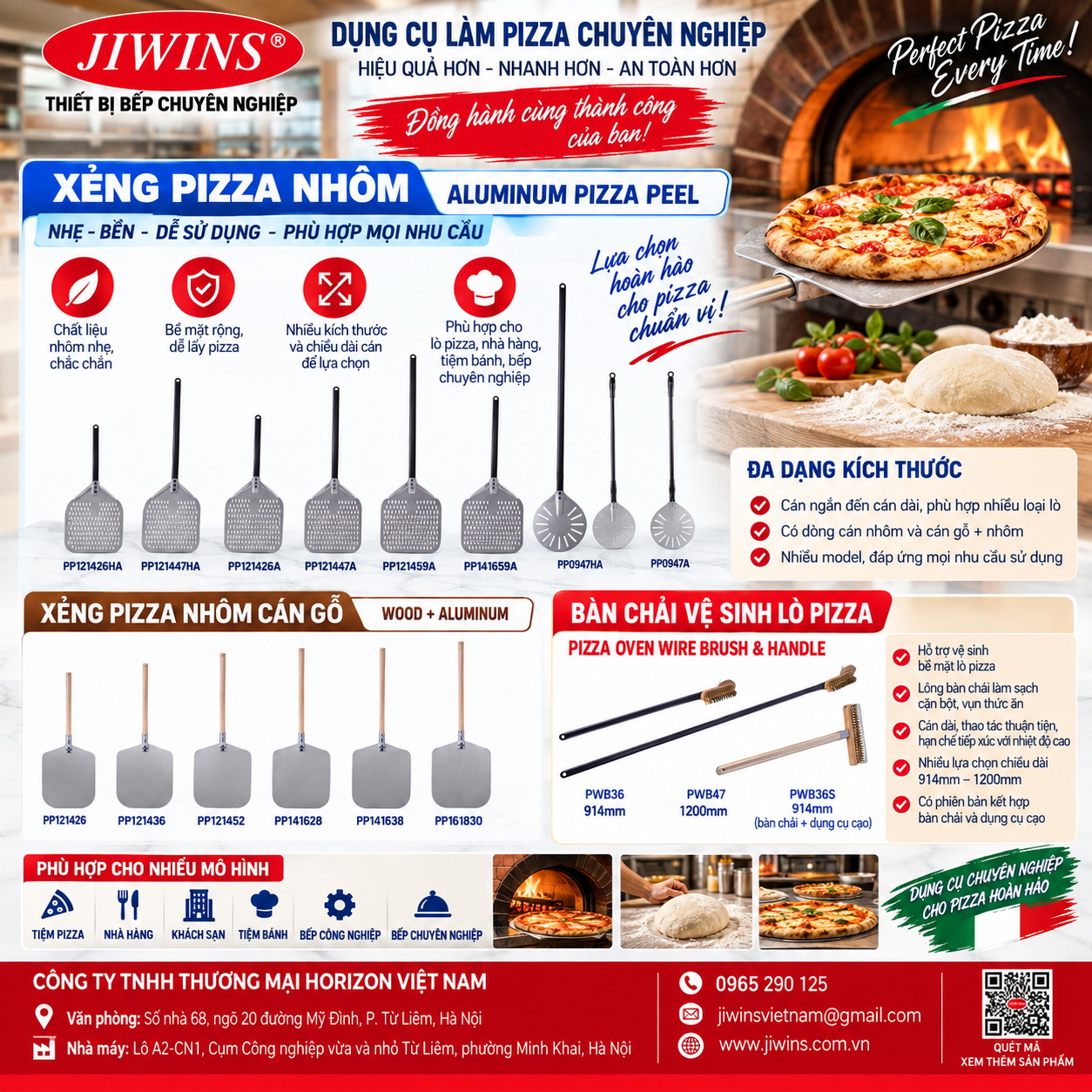 Xẻng Pizza nhôm, bàn chải vệ sinh lò Pizza